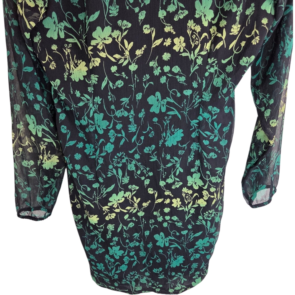A New Day Green Floral Ruched Mesh Bodycon Mini Dress Size Medium - Picture 8 of 15